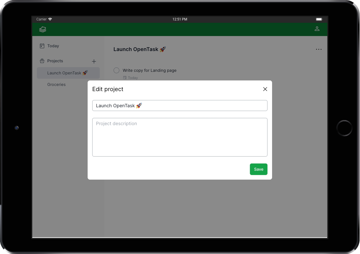 Edit Project Dialog Page - OpenTask