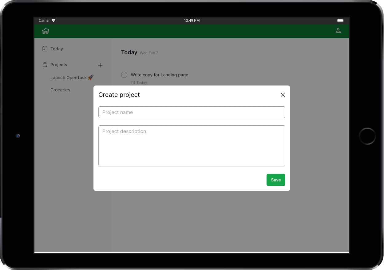 New Project Dialog Page - OpenTask