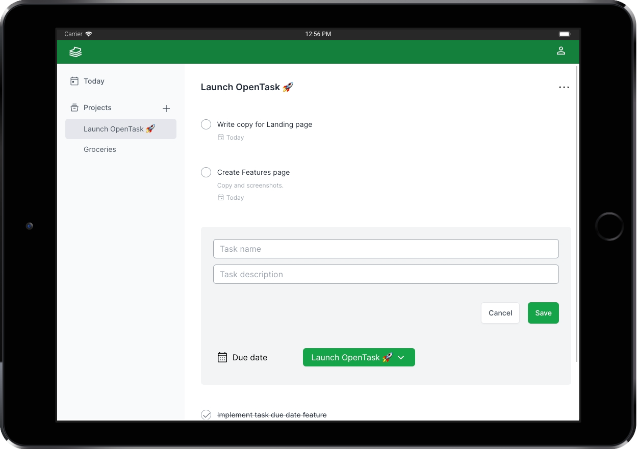 Project Page with New Task Form - OpenTask