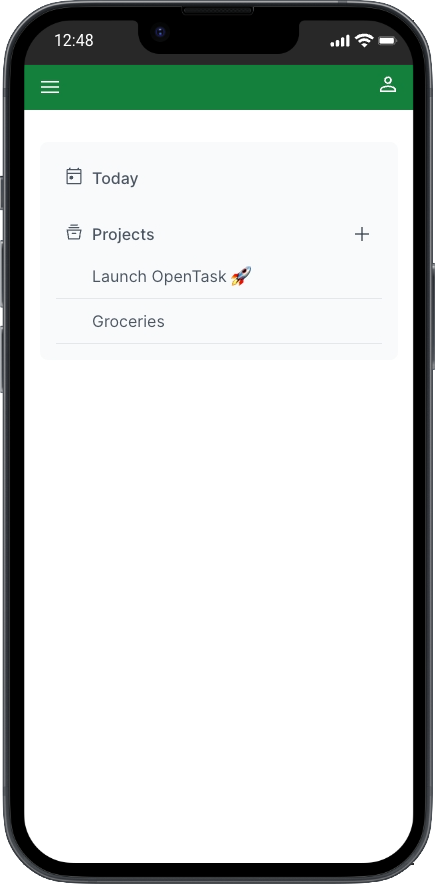 Main Menu Page on iPhone