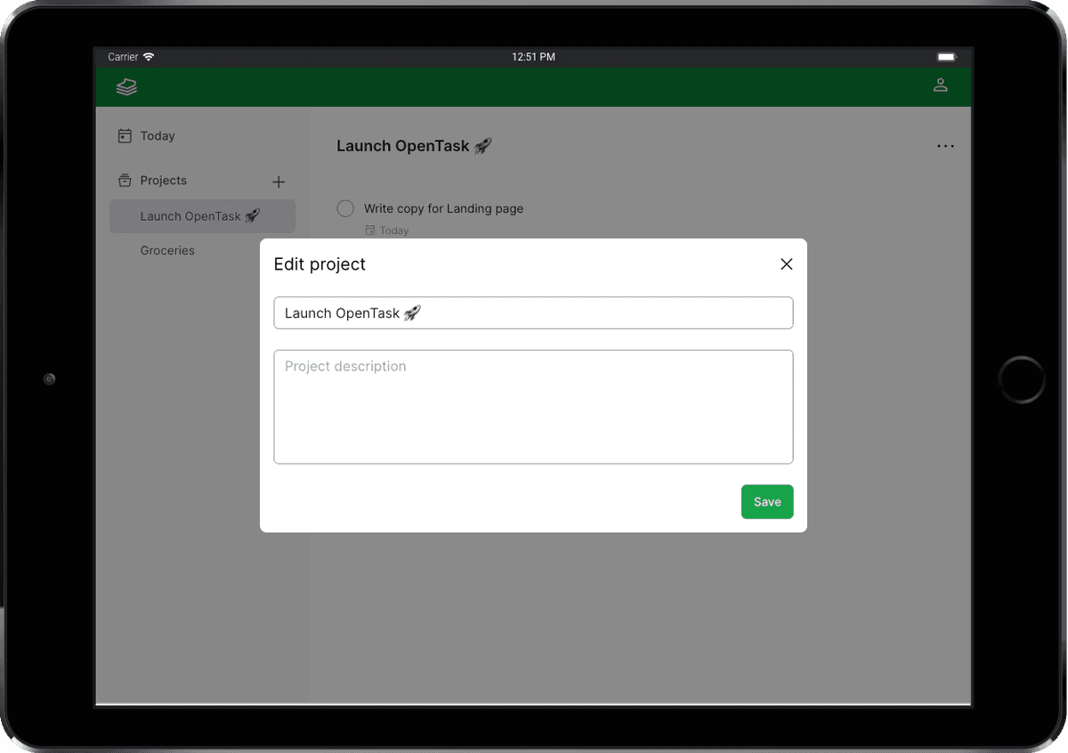 Edit Project Dialog Page -
OpenTask